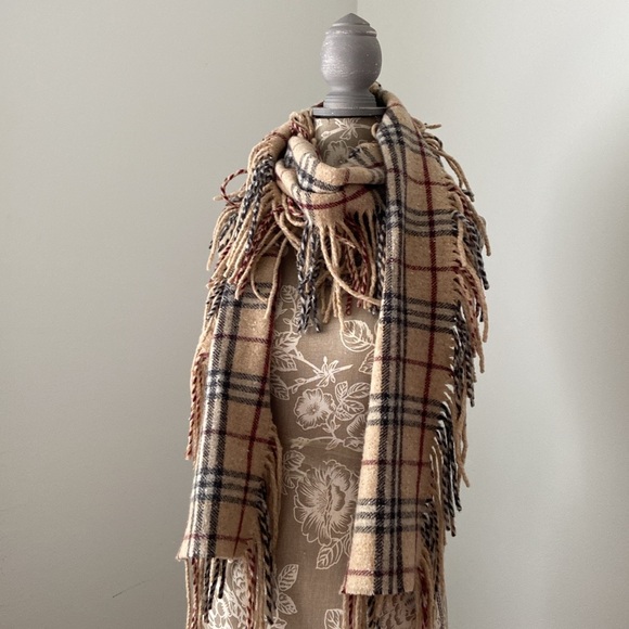 Burberry Happy Scarf Double Fringe Nova Check Lambswool Extra Long - Picture 3 of 15